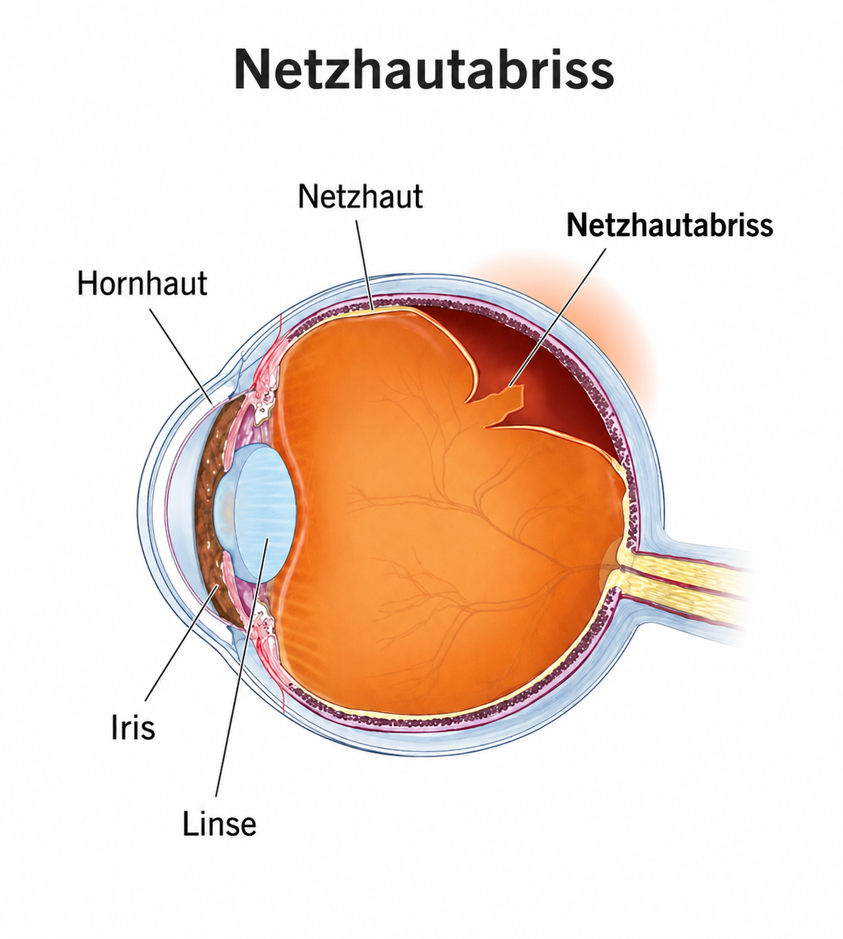 Schematische Darstellung eines Netzhautrisses durch Zug des Glaskörpers