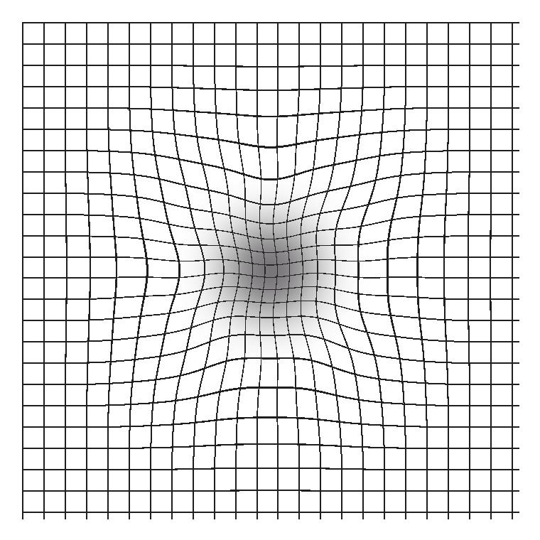 Amsler-Gitter mit welligen Linien und dunklem Fleck in der Mitte als Zeichen verzerrten Sehens bei Macular Pucker