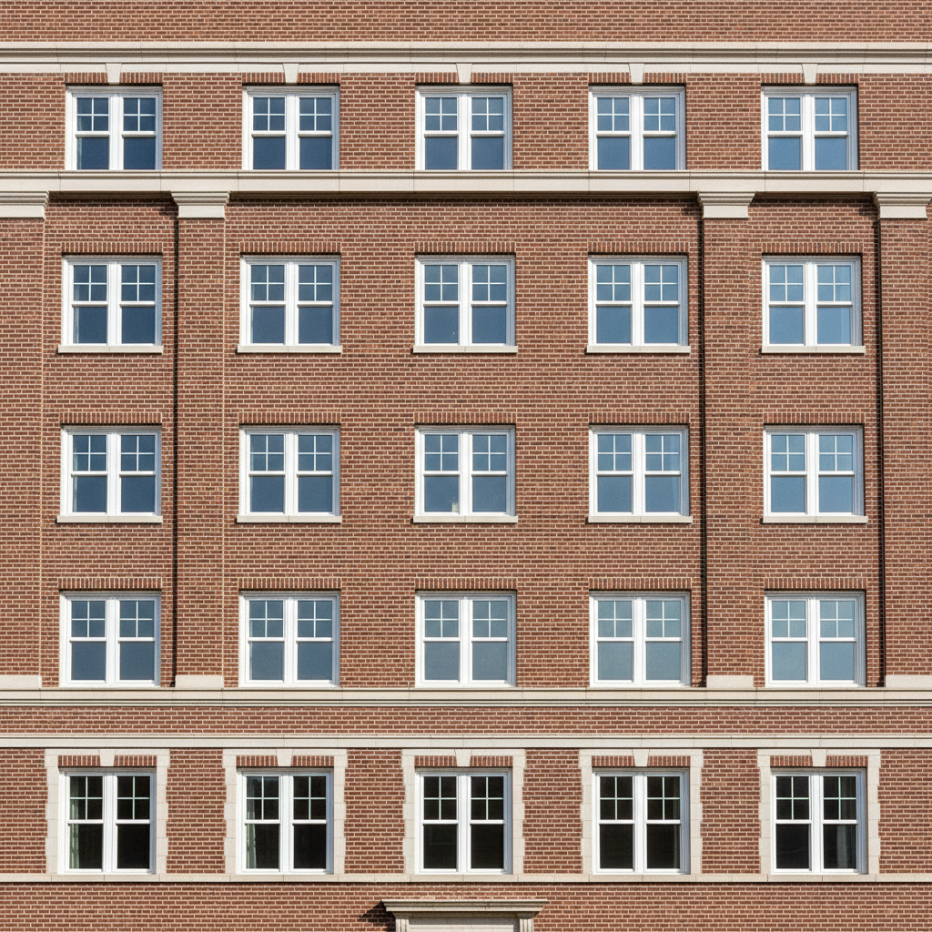 Simulation von verzerrtem Sehen an einer Häuserfassade – wellig verbogene Linien