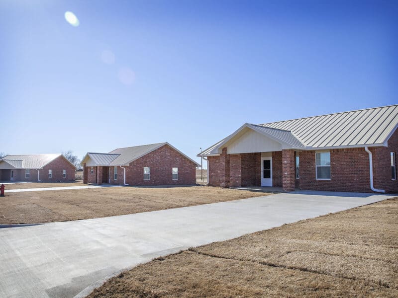 A row of new brick homes.