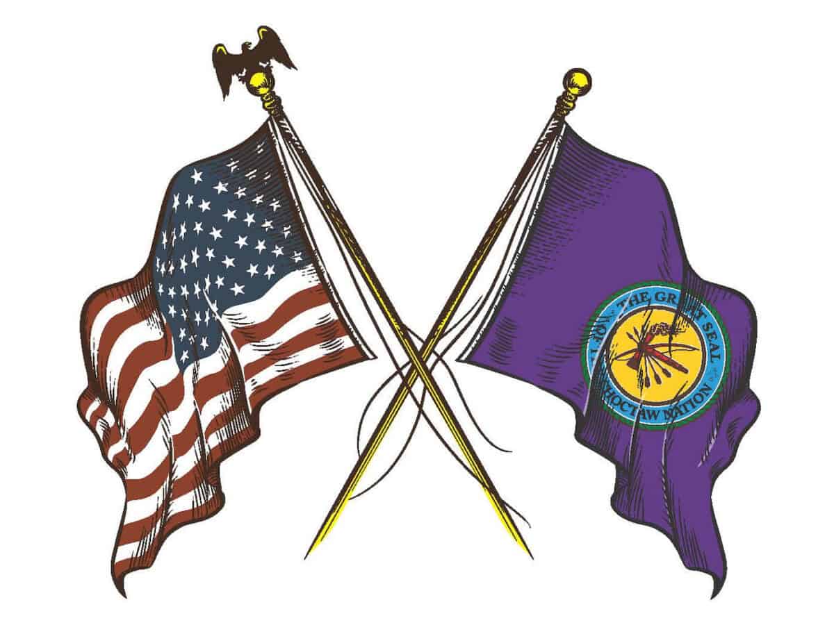 Choctaw Veterans Advocacy logo with the American and Choctaw flag.