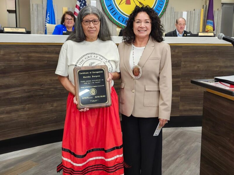 Marsha Burgess poses for a photo with Councilmember Regina Mabray.
