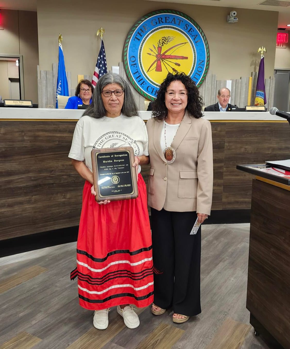Marsha Burgess poses for a photo with Councilmember Regina Mabray.