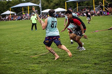 Animation of a stickball tackle.