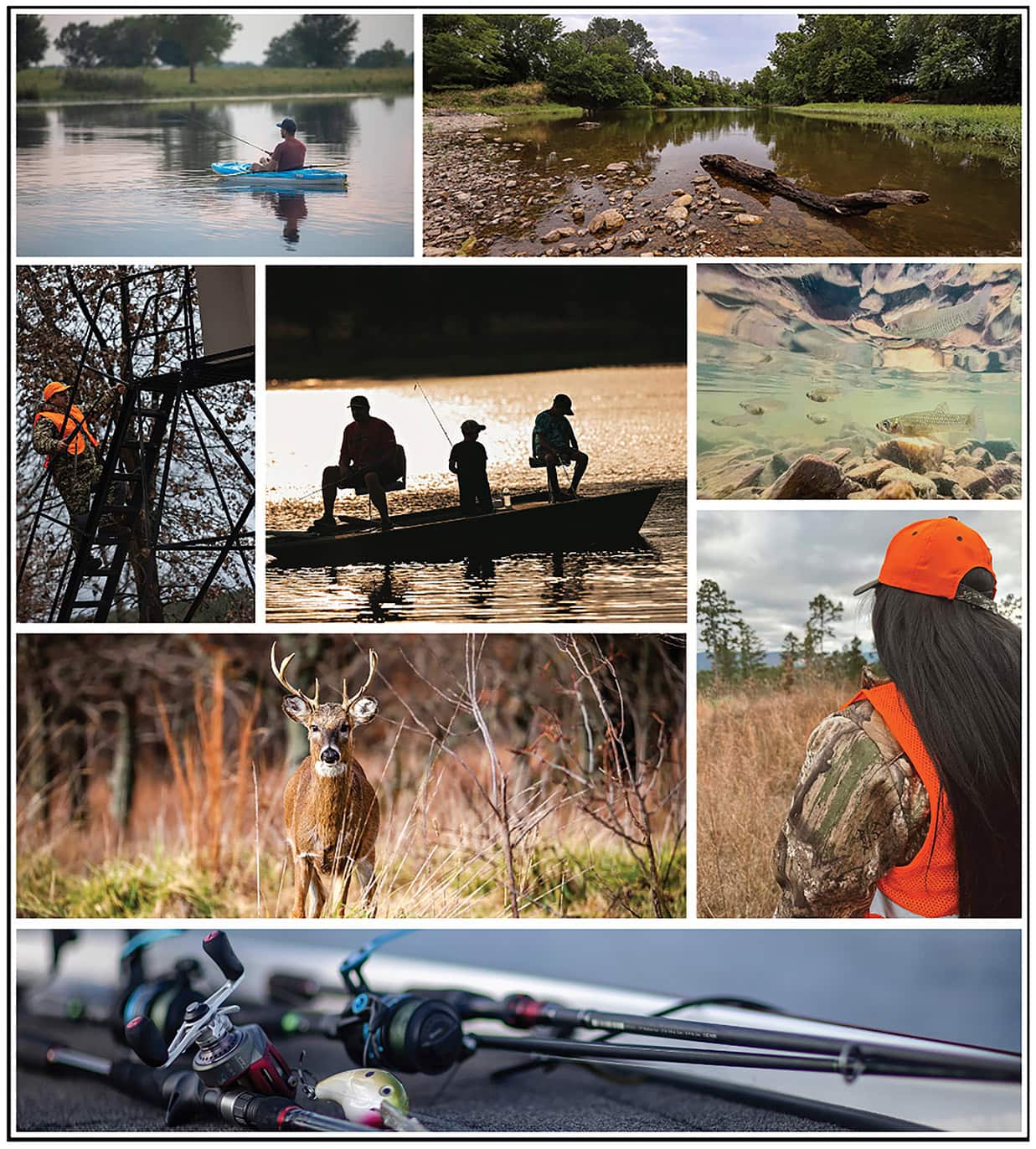 A collage of hunting and fishing images.