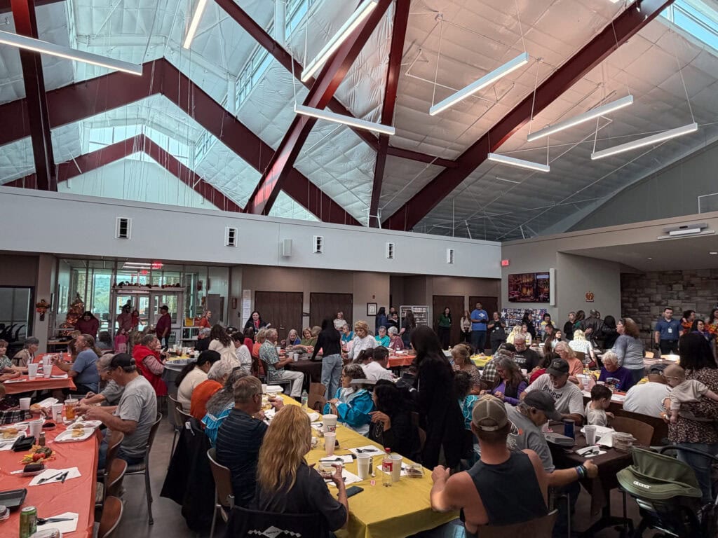 The crowd gathers at the Wilburton Community Center.