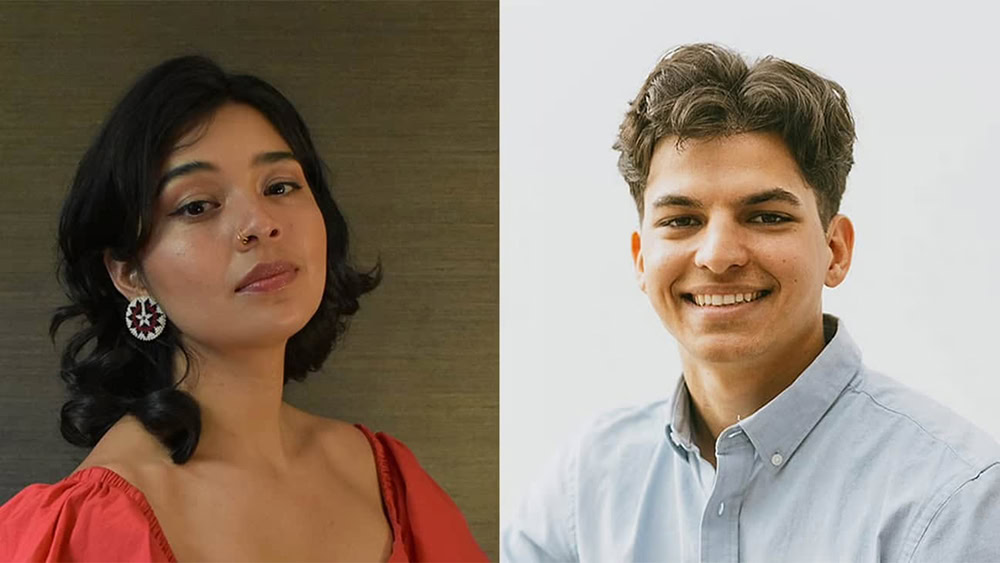 A young woman and man pose for a picture.