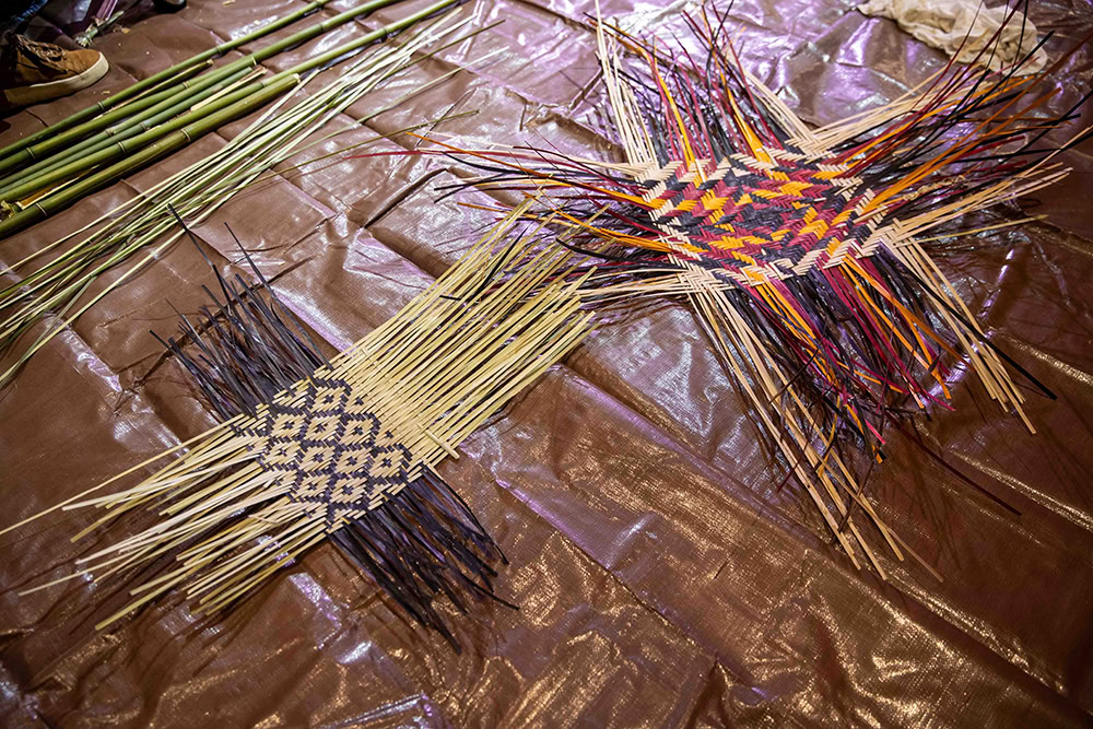 Pieces of a basket as it's being made.