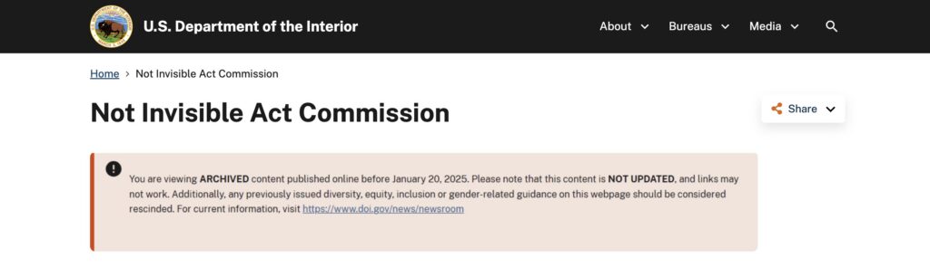 A screenshot of the error message that appeared on the Not Invisible Act's landing page.