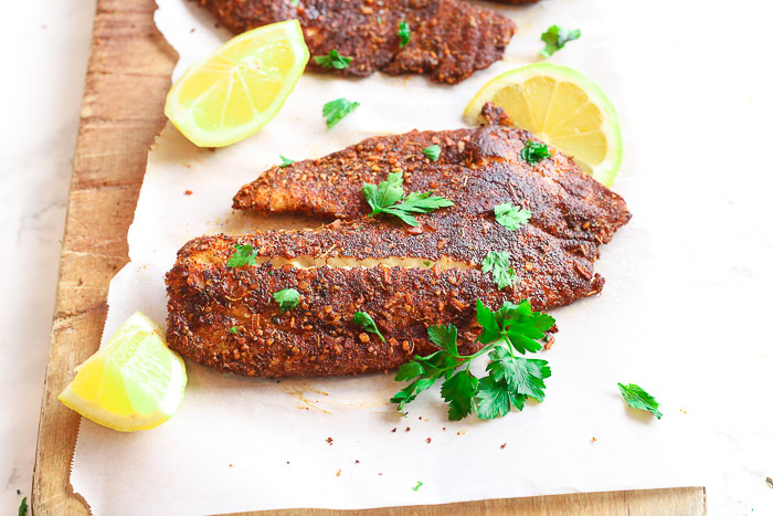 blackened flounder on paper