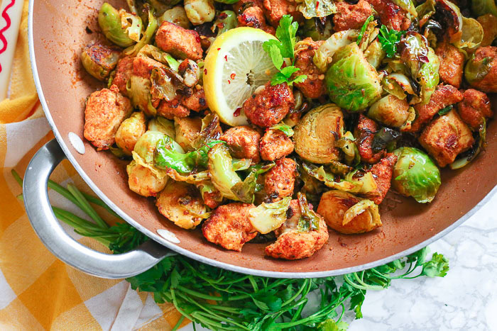 garlic butter chicken from above the skillet