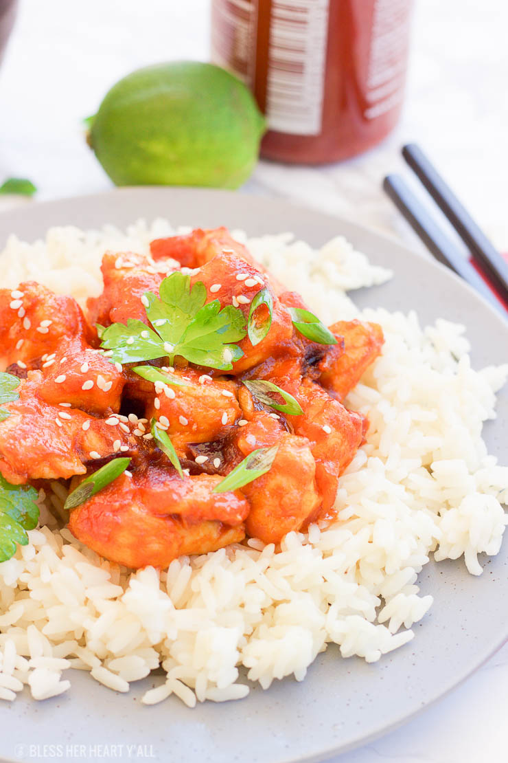 This sriracha lime chicken skillet is a quick and easy 15-minute recipe that sautees juicy chicken pieces and coats them in a sriracha, honey, and lime drizzle. It's sweet and oh so spicy with an asian-flair!