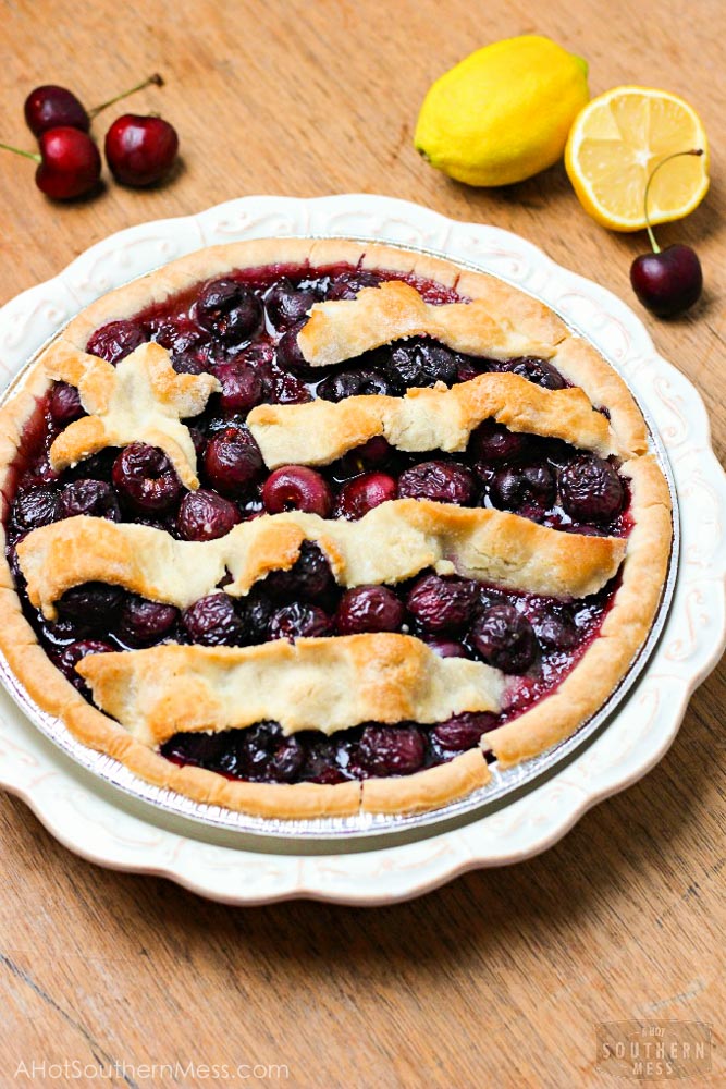 This all-american classic is perfect all summer long, from Memorial Day to the Forth of July to Labor Day, this easy, fresh, gluten-free moonshine cherry pie will be a hit at any summer party! Find the easy recipe at www.ahotsouthernmess.com