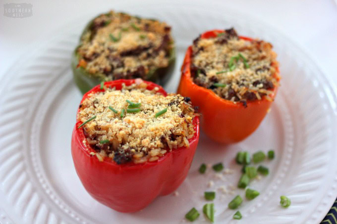 EThe best spicy stuffed bell peppers are so easy to make! They are so easy to make that my hubby even makes them! www.ahotsouthernmess.com