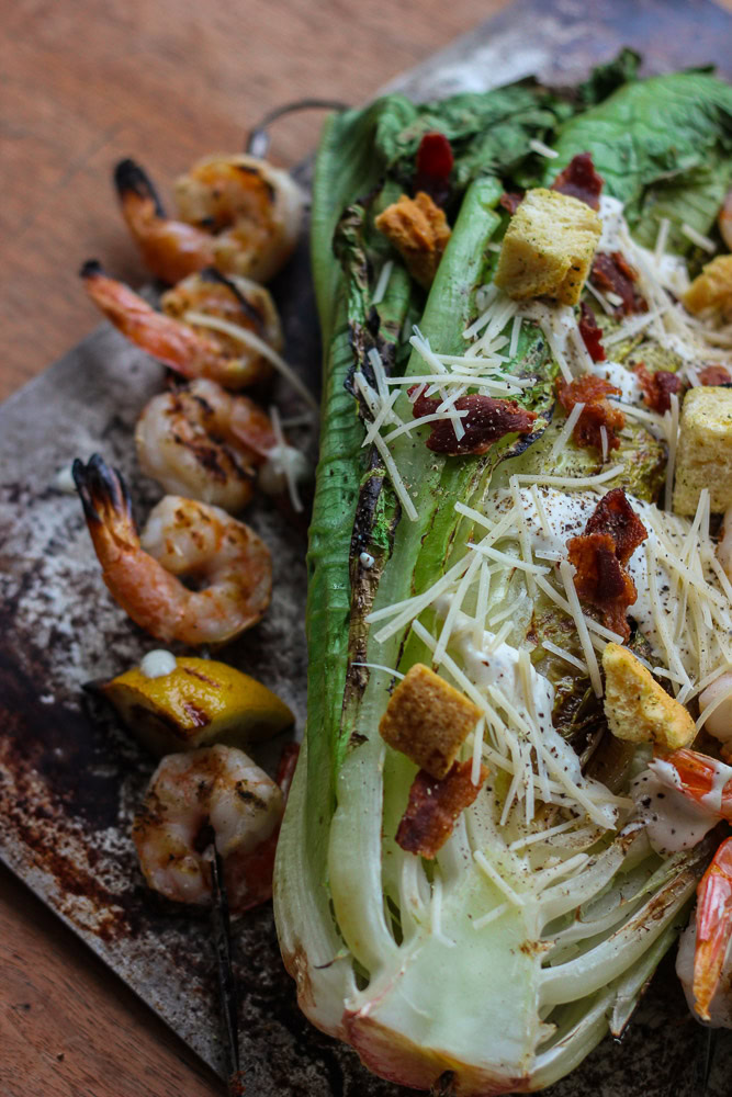 This Grilled Shrimp + Chicken Caesar Salad is so easy and tasty for a healthy summer meal! This recipe can be found at www.ahotsouthernmess.com