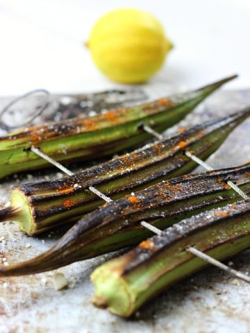 This easy and fast cayenne and lemon grilled okra recipe is a delicious side to any summer meal. This recipe is gluten-free and healthy too! www.ahotsouthernmess.com