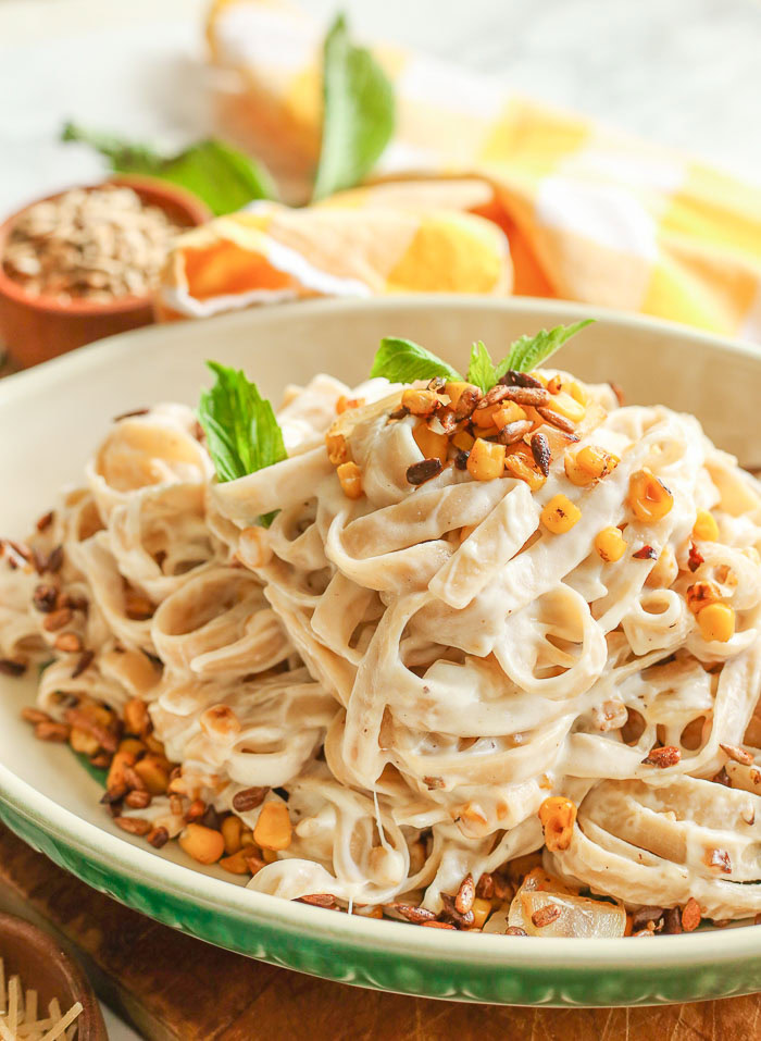 Goat Cheese Pasta Sauce + Sweet Corn and Sunflower Seeds