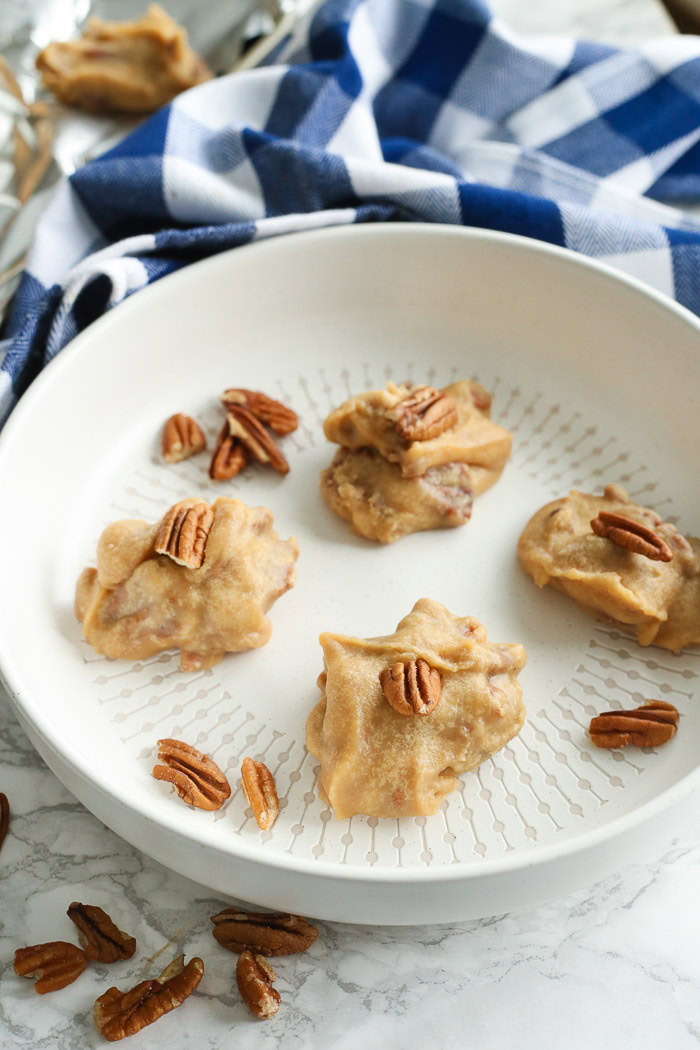 southern pecan pralines with pecan on top