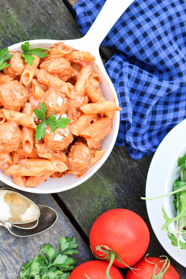 This spicy cream pepper pasta is very simple to put together for a slightly spicy, creamy, italian-inspired dish, perfect for busy weeknights. Top with your favorite protein and crumble cheeses and your pasta will be turned up a notch. Buckle up! www.blessherheartyall.com