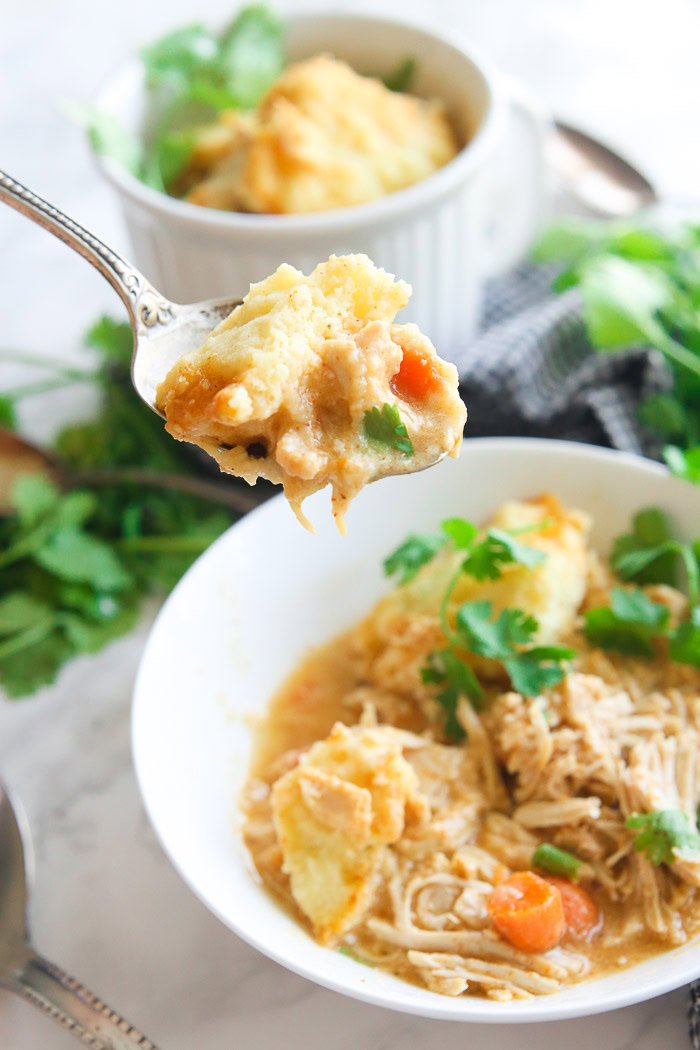 gluten free chicken and dumplings made in the slow cooker or crock pot is the easiest soup you'll ever make!