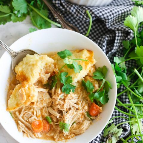 gluten free chicken and dumplings made in the slow cooker or crock pot is the easiest soup you'll ever make!