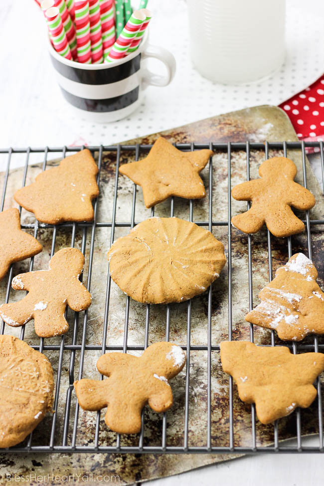 These are the best gluten-free gingerbread cookies you will find! These gluten-free gingerbread cookies are soft, moist, and shapeable, can be easily prepped ahead of time, and are sweet and delicious, just like gingerbread cookies should be! Say goodbye to crumbly, tasteless, cardboard gluten-free cookies just in time for Christmas! www.BlessHerHeartYall.com