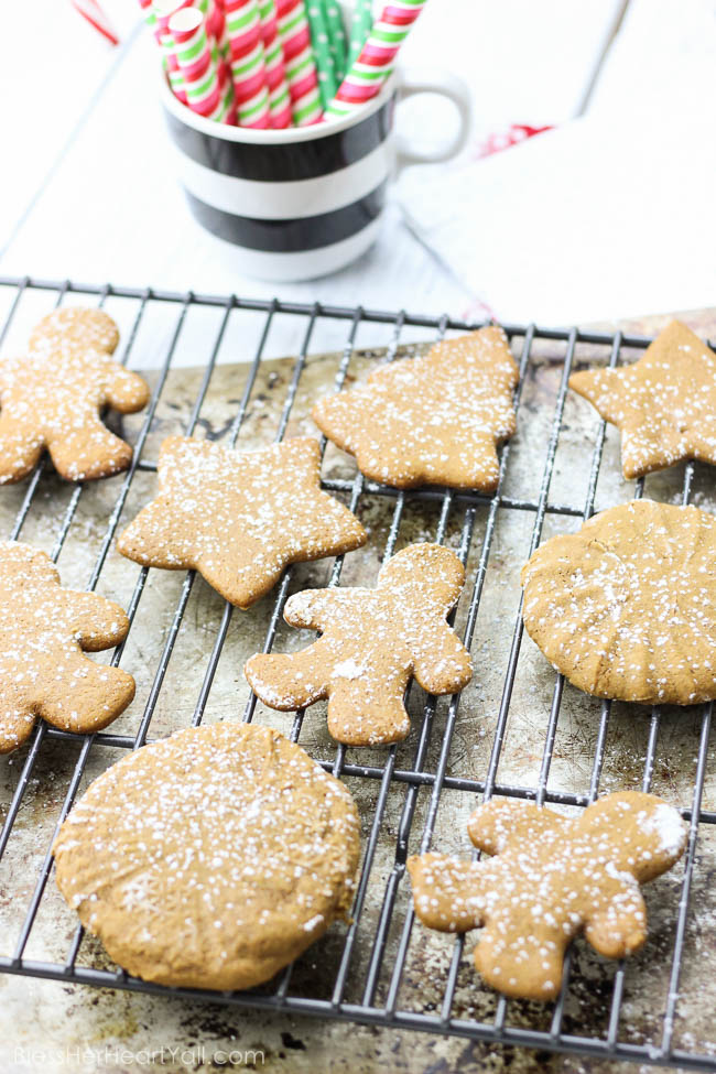 These are the best gluten-free gingerbread cookies you will find! These gluten-free gingerbread cookies are soft, moist, and shapeable, can be easily prepped ahead of time, and are sweet and delicious, just like gingerbread cookies should be! Say goodbye to crumbly, tasteless, cardboard gluten-free cookies just in time for Christmas! www.BlessHerHeartYall.com