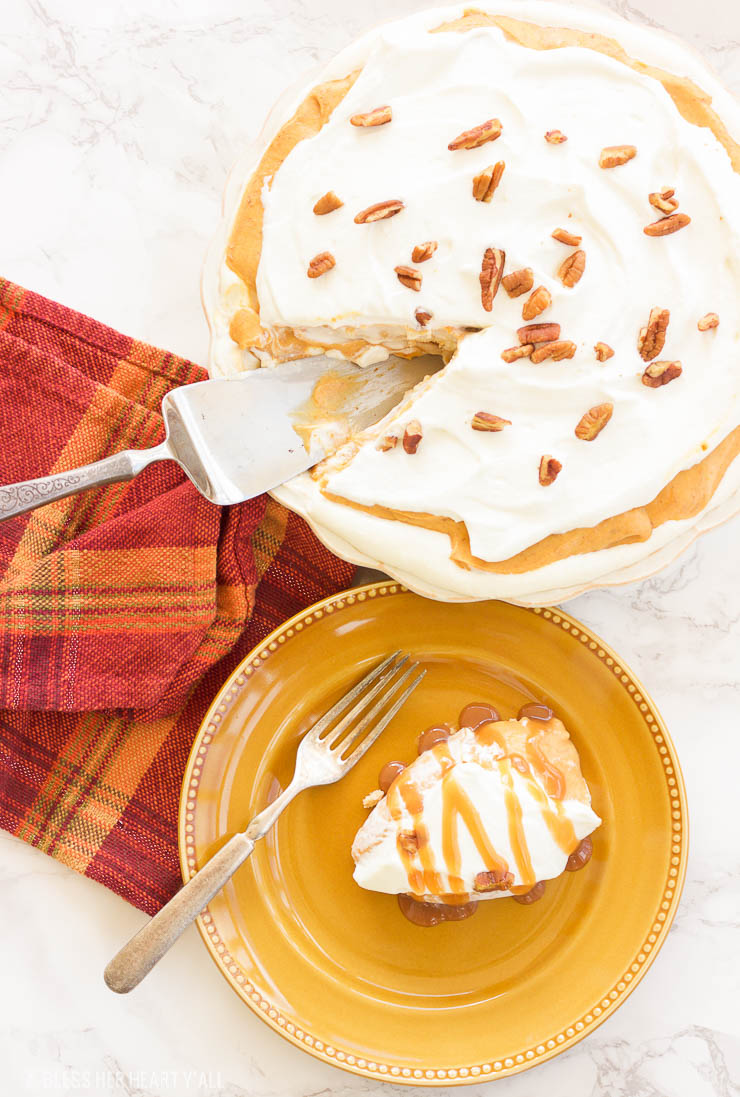 A smooth, sweet, pumpkin dessert that has a mousse-like texture with all the flavor of sweet pumpkin and cream. This gluten-free pumpkin mousse pie is an easy gluten-free option for all those pumpkin pie lovers this holiday season!