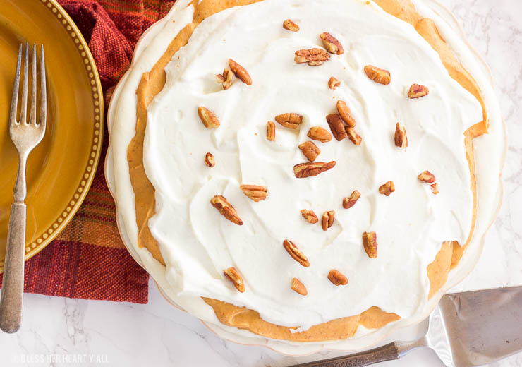 A smooth, sweet, pumpkin dessert that has a mousse-like texture with all the flavor of sweet pumpkin and cream. This gluten-free pumpkin mousse pie is an easy gluten-free option for all those pumpkin pie lovers this holiday season!