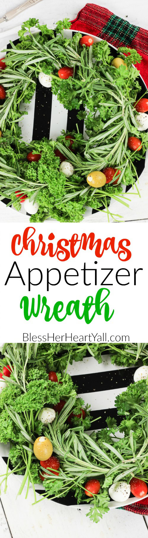 This holiday olive wreath is a festive holiday appetizer that is not only easy to put together, put easily adaptable to the party-goers likes and needs. Plate your favorite herbs underneath tasty mozzarella cheese, sweet tomatoes, and your favorite olives. Sprinkle cracked pepper and a delicious balsamic drizzle to finish! www.blessherheartyall.com