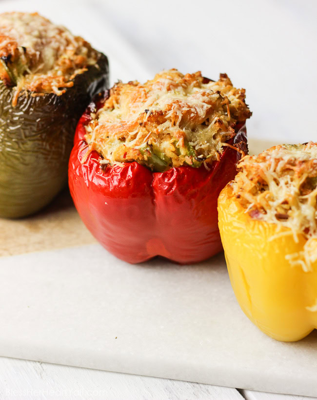 These gluten-free Thanksgiving leftovers stuffed bell peppers are the perfect excuse to eating up all those holiday leftovers. Pop these peppers in the oven after you have stuffed them silly with turkey, leftover dressing, some brown rice, and spices. Don't forget to top with shredded parmesan and sprinkle with rosemary! www.blessherheartyall.com