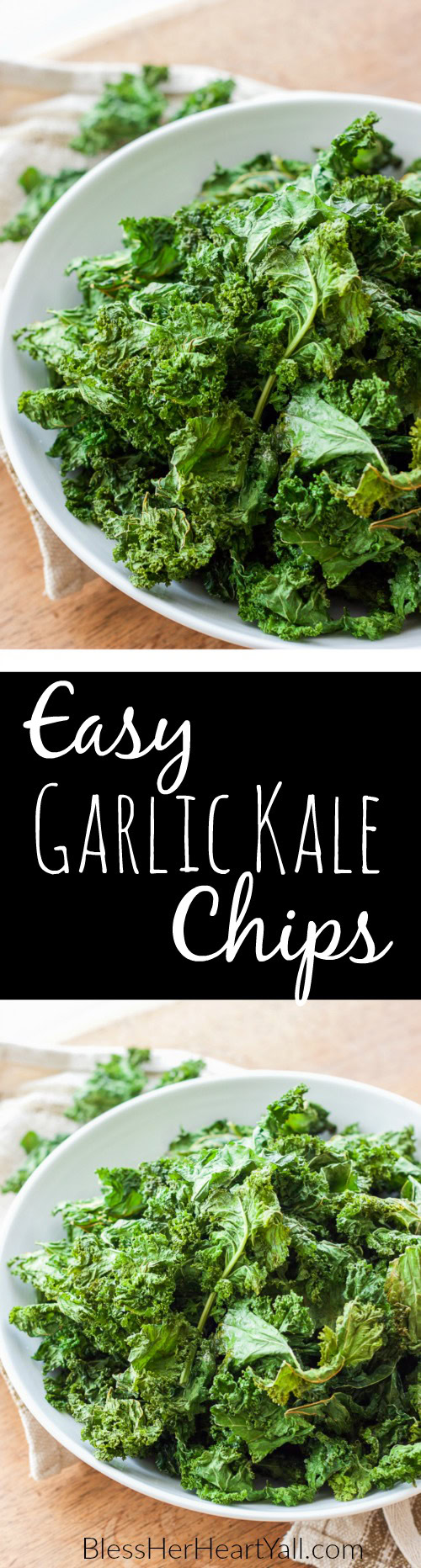 garlic kale chips | garlic, crunchy, healthy, and gluten-free! Made in minutes! OMG so good!