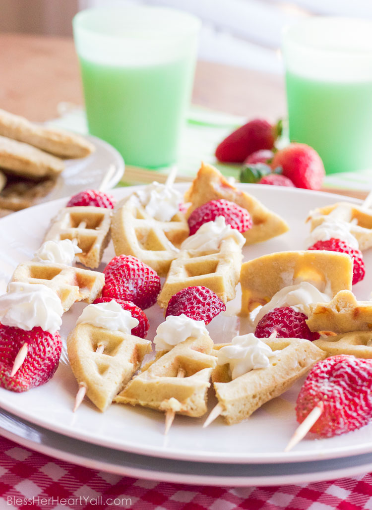 How awesome! These gluten-free waffle skewers make breakfast fun and tasty. The sweet brown sugar waffles go great with fresh berries and creamy whipped cream. And the best part? Breakfast is on a stick!