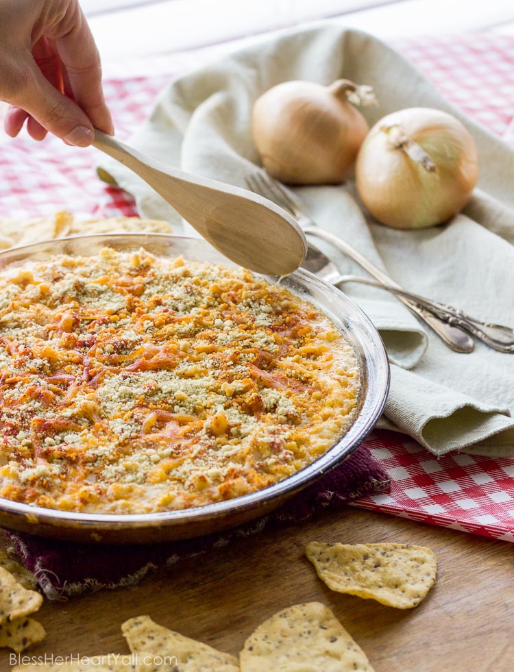 Yum! This southern seaside crab dip combines gluten-free heart-healthy crab with melty cheese, diced tomatoes and peppers, and sweet corn kernels for a delicious and easy dip that everyone loves!