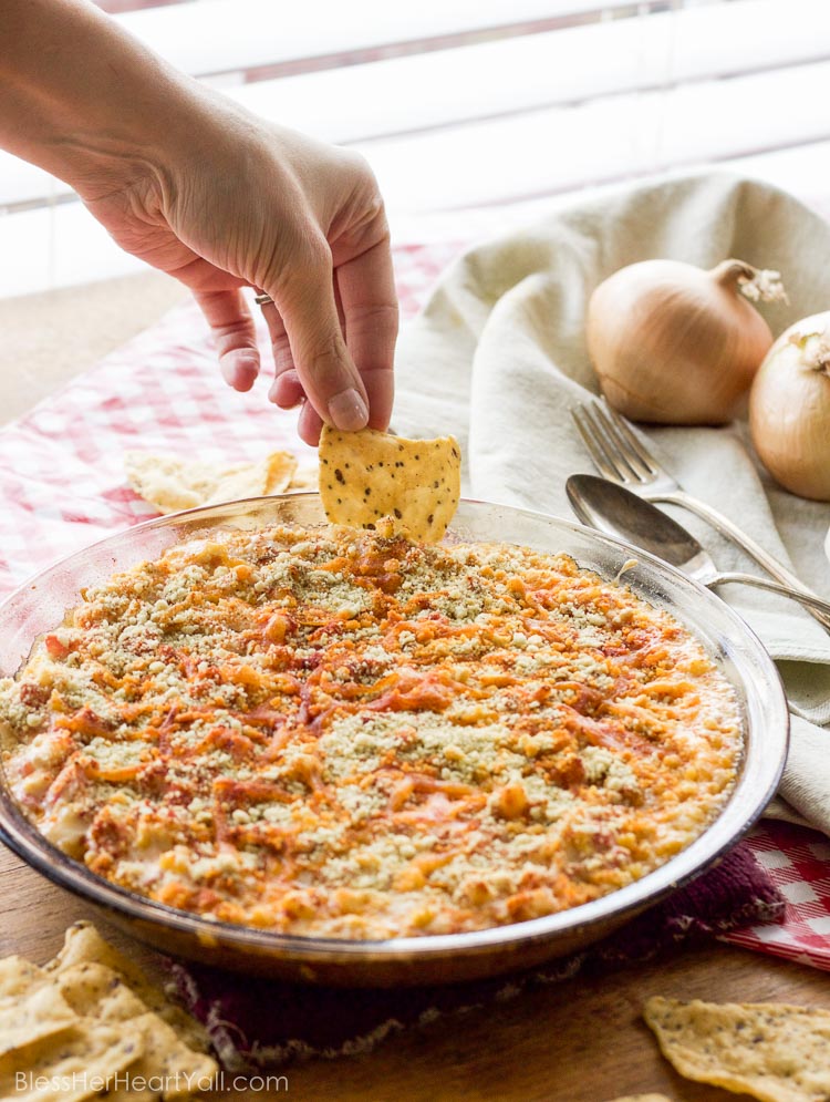 Yum! This southern seaside crab dip combines gluten-free heart-healthy crab with melty cheese, diced tomatoes and peppers, and sweet corn kernels for a delicious and easy dip that everyone loves!