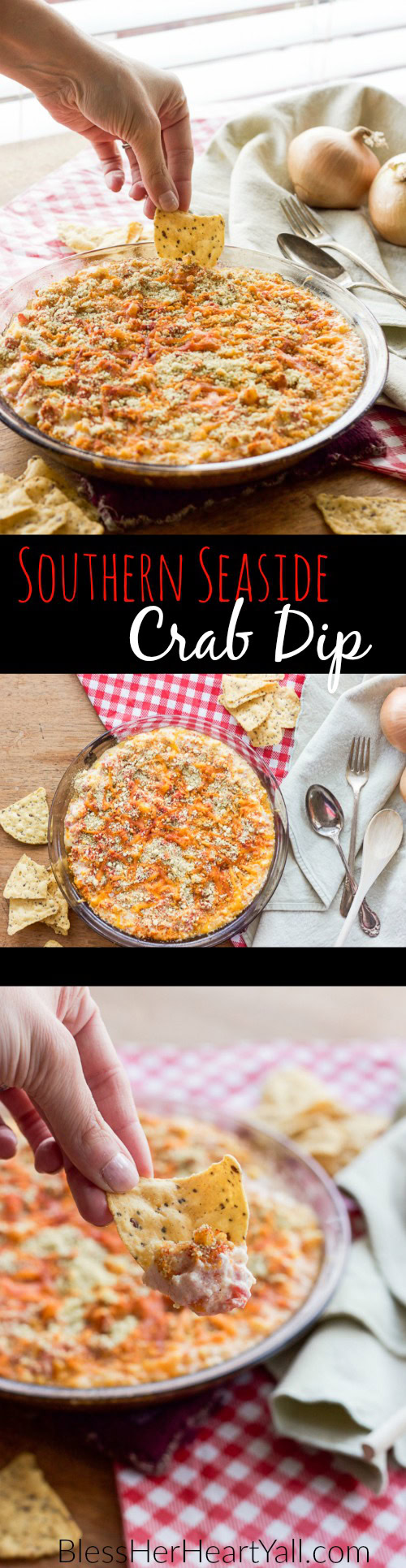 Yum! This southern seaside crab dip combines gluten-free heart-healthy crab with melty cheese, diced tomatoes and peppers, and sweet corn kernels for a delicious and easy dip that everyone loves!