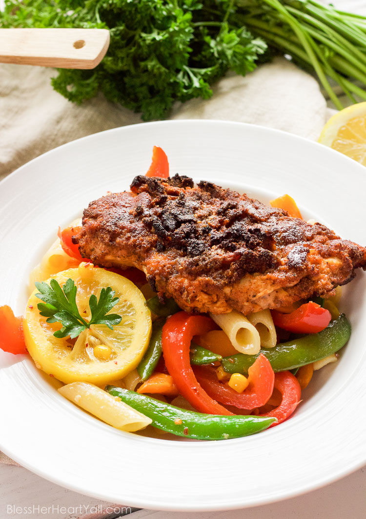 This spicy lemon honey hot chicken pasta dish is an amazing light, sweet and spicy pasta dish, topped with juicy, crispy gluten-free hot chicken, for one delicious meal!