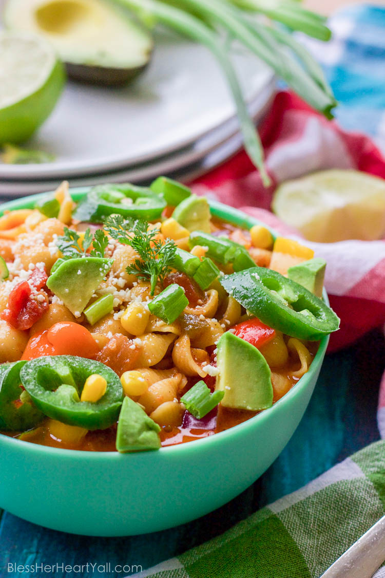 This gluten-free chicken taco pasta combines the fiery tastes that come with fresh chicken tacos with the comforts of creamy pasta! The spicy taco sauce goes great with your favorite noodles and chopped mexican veggies for an amazing fiesta for your taste buds!