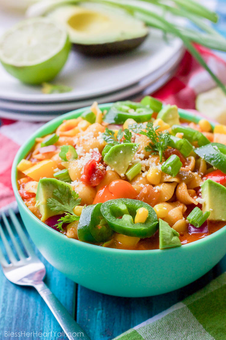 This gluten-free chicken taco pasta combines the fiery tastes that come with fresh chicken tacos with the comforts of creamy pasta! The spicy taco sauce goes great with your favorite noodles and chopped mexican veggies for an amazing fiesta for your taste buds!