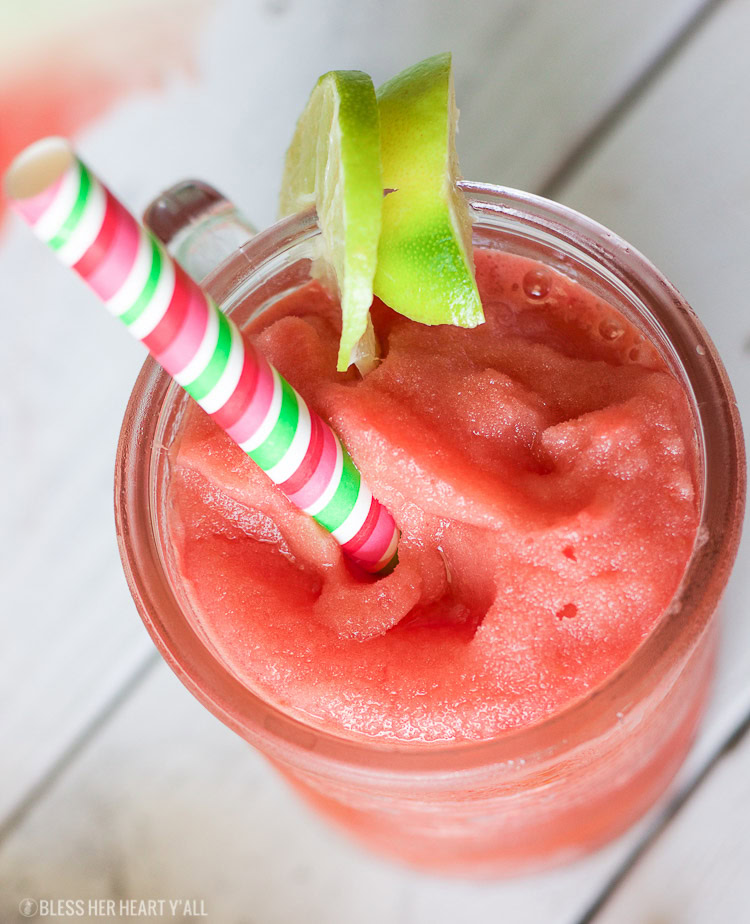 This frozen watermelon jalapeno bellini recipe is what any summer weekend calls for! Frozen watermelon is mixed with fresh jalapeno, lime juice, and a sprinkle of coconut sugar for a cool refreshing cocktail that's the perfect amount of sweet with a spicy finish!