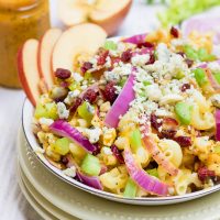 autumn harvest pasta salad with pumpkin poppy seed dressing