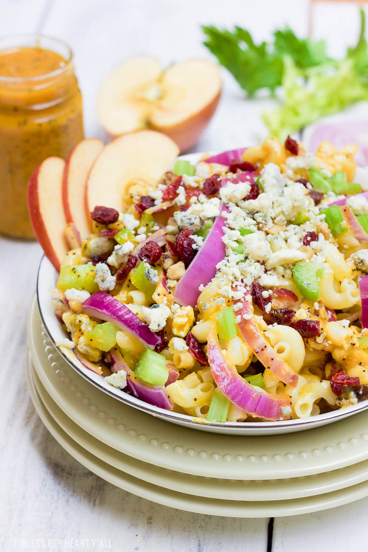 autumn harvest pasta salad with pumpkin poppy seed dressing