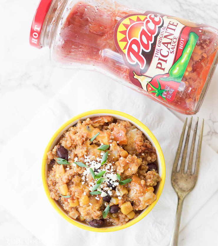 This slow cooker mexican quinoa dip is the perfect gluten-free, vegetarian, and paleo friendly tailgating comfort food! It's warm and gooey, filling and nutritious, and cooks itself in the slow cooker for a quick 2-3 hours. Use this recipe as a dip with your favorite sweet potato chips, rolled up in a tortilla for a quick enchilada, or toss it over a salad to add a burst of flavor!