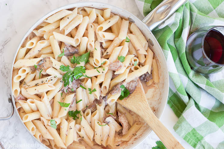 This skinny homemade Maggiano's Gluten-Free Rigatoni D recipe is a creamy healthy version of Maggiano's Little Italy's famous dish. A creamy coconut milk sauce infused with red wine, garlic, and mushrooms is drizzled over al dente noodles and sliced chicken breasts.