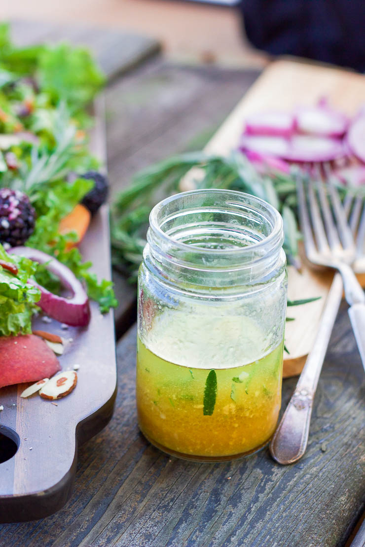 A colorful fall peach salad that is packed full of nutrients and a punch of flavor in every bite. The rosemary maple vinaigrette is slightly sweet and tart and savory. This salad is quick enough to make for a busy weeknight and easy enough to impress guests at a party!