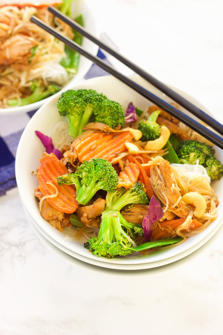 This turkey teriyaki stir-fry is the perfect way to eat up those Thanksgiving turkey leftovers! A healthy dose of stir-fry veggies are mixed in with a simple warm teriyaki glaze and then spooned over al dente rice noodles for a quick and tasty meal!