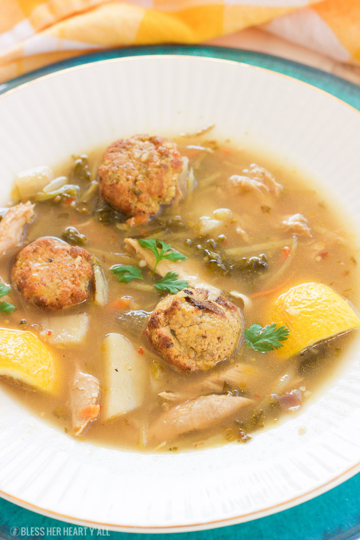 This healthy leftover turkey lemon garlic soup will warm you up with it's hearty savory broth and it's immune-boosting lemon and garlic. It's the perfect excuse to use up those Thanksgiving turkey leftovers and fight off those cool-weather colds! It is also gluten-free, paleo, and dairy-free!