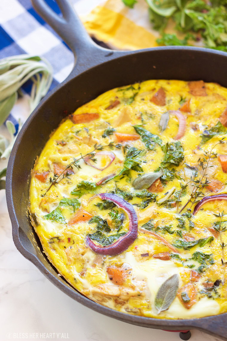 This paleo leftover turkey sweet potato frittata will have everyone waking up extra early for! Rise and shine with this savory and creamy paleo, gluten free, grain free, and dairy free breakfast that everyone will love!