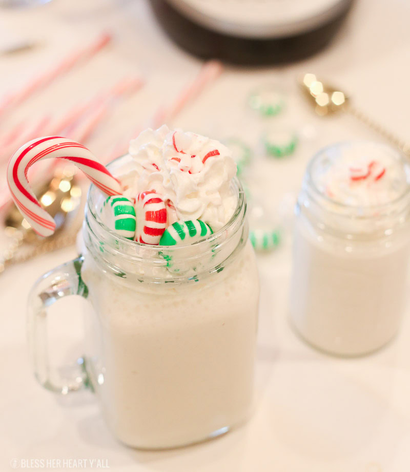 This 3-ingredient skinny peppermint stick milkshake uses healthy ingredients to make thick, creamy, and minty shakes in just seconds! Go grab your blender!