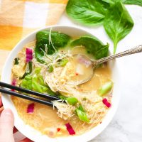 Egg Drop Noodle Soup + Kimchi Sauce is a one pot gluten free and dairy free recipe and ready in under 30 minutes!